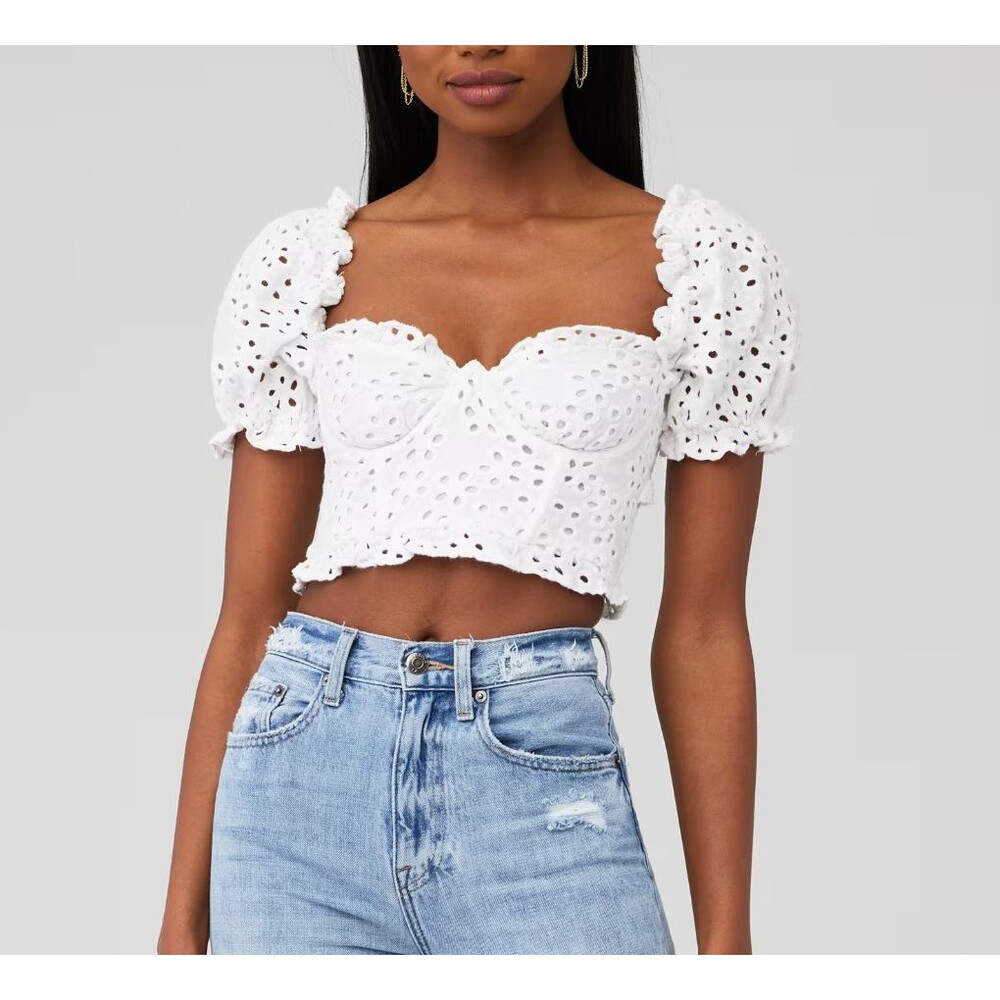 For Love & Lemons Top linen eyelet becca crop underwire womens White (small)